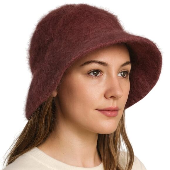 Vtg Kolob Angora Cloche Hat Brown Wide Brim Soft Fuzzy Bucket Style Sz M 80s 90s - Picture 1 of 11